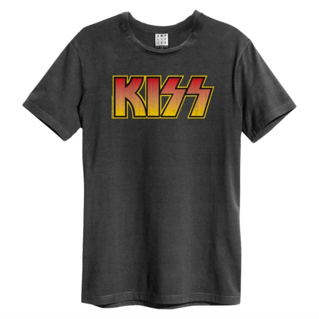 Kiss - Classic Logo Distressed Vintage Charcoal T Shirt